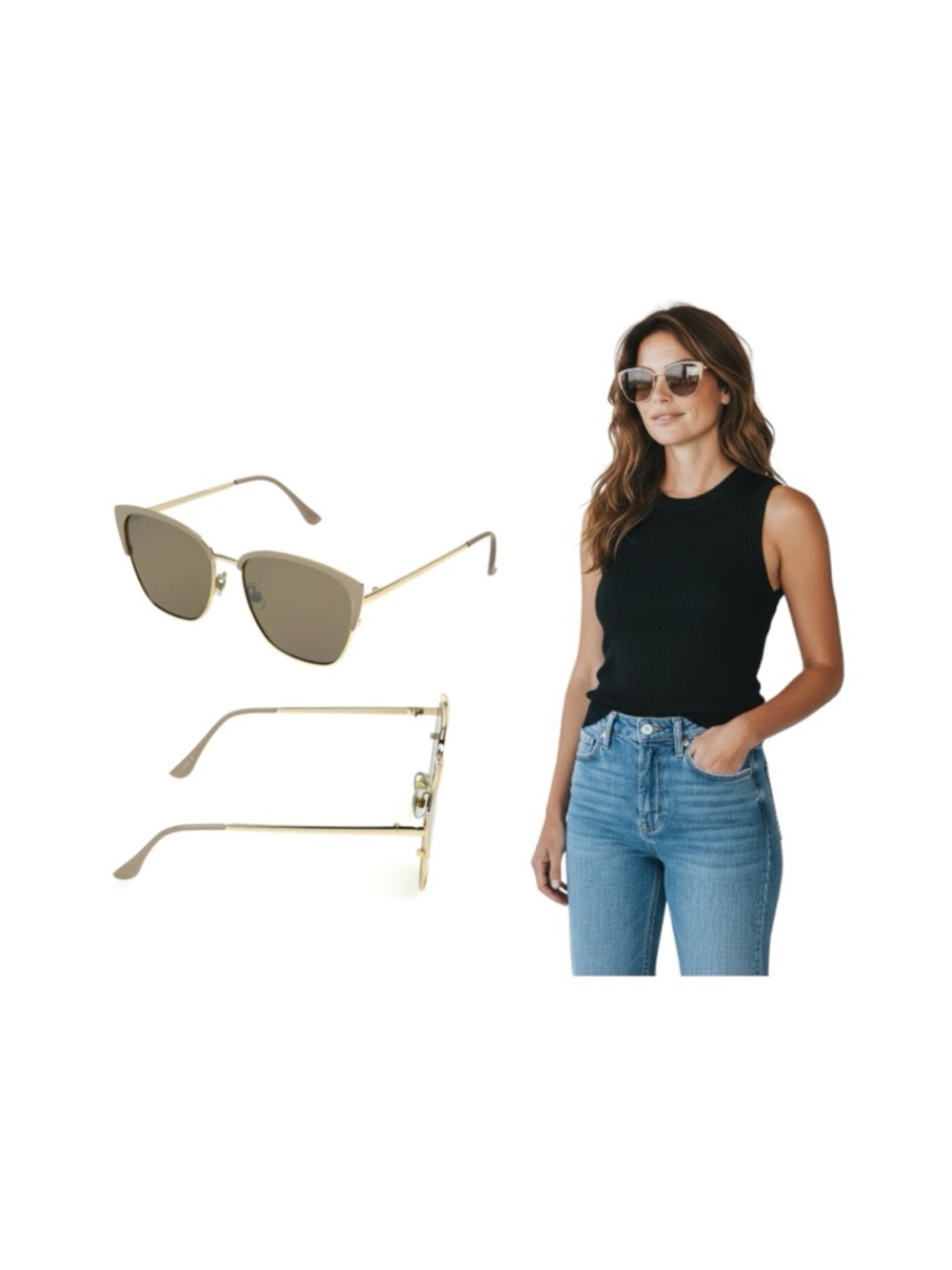 Foster Grant Polarized Gold Metal Cat-Eye Sunglasses with Brown Lenses - Picture 2 of 13